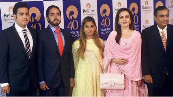 From left to right: Akash, Anant, Isha, Nita, and Mukesh Ambani (File Photo/PTI) 