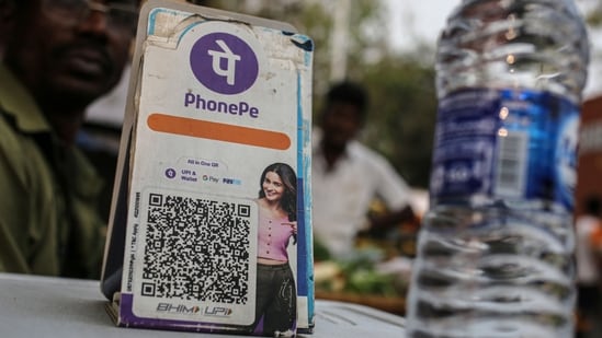 A QR code for the PhonePe digital payment system at a store in Mumbai. (Bloomberg)