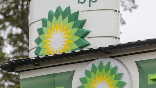 The BP Plc logo on a forecourt canopy and totem sign at a petrol station in Surrey, UK, on Monday, July 31, 2023. BP will report their first-half results on Tuesday, Aug. 1. Photographer: Jason Alden/Bloomberg(Bloomberg)