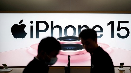 FILE PHOTO: An Apple iPhone 15 advertisement is seen as it officially goes on sale across China at an Apple Store in Shanghai, China September 22, 2023. REUTERS/Aly Song/File Photo(REUTERS)
