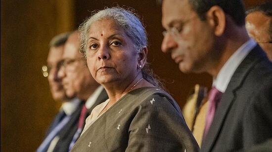 Union finance minister Nirmala Sitharaman at the inaugural session of the Global Conference on Cooperation in Enforcement Matters 2023 organised in New Delhi on Monday. (PTI)