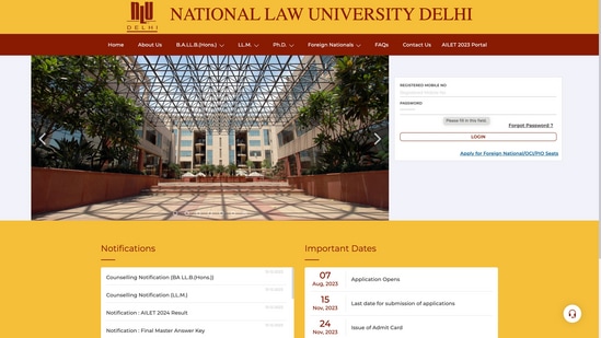 AILET 2024 result out on nationallawuniversitydelhi.in(Screenshot of official website)