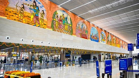Newly constructed Maharishi Valmiki International Airport Ayodhya Dham ahead of its inauguration on December 30 by Prime Minister Narendra Modi. (PTI)