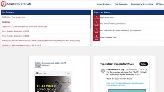 CLAT 2024 result live updates (consortiumofnlus.ac.in, screenshot)