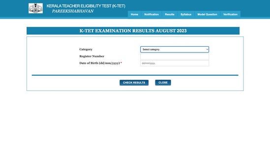 Kerala KTET August result 2023 announced (ktet.kerala.gov.in, screenshot)