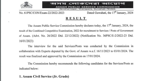 APSC releases final result of Combined Competitive Exam 2022