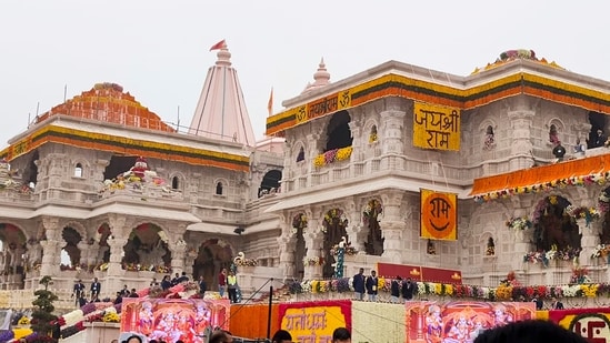 Ayodhya: Ram Mandir decorated with flowers as part of preparations for its consecration ceremony, in Ayodhya (PTI)(PTI)