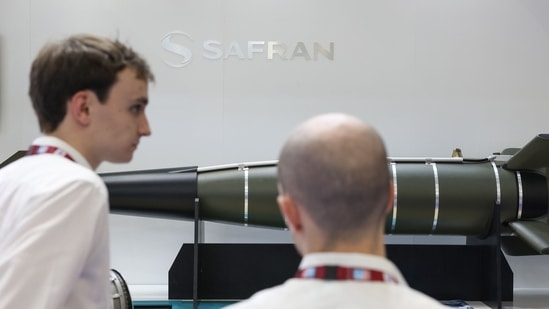 FILE Photo: An AASM Hammer precision-guided munition at the Safran SA pavilion in the exhibition hall of the Dubai Air Show in Dubai, United Arab Emirates, on Monday, Nov. 13, 2023. (Bloomberg)