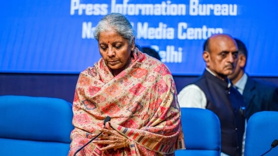FM Nirmala Sitharaman during the Post Budget Press Conference at National Media Centre, in New Delhi. (Photo by Raj K Raj/ Hindustan Times)(Hindustan Times)
