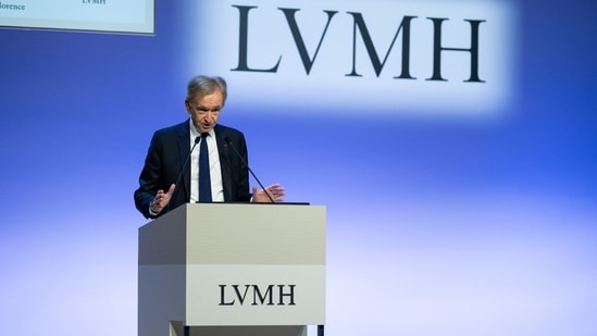Bernard Arnault, billionaire and chairman of LVMH Moet Hennessy Louis Vuitton SE, during an earnings news conference at the company's headquarters in Paris, France, on Thursday, Jan. 25, 2024. (Bloomberg)