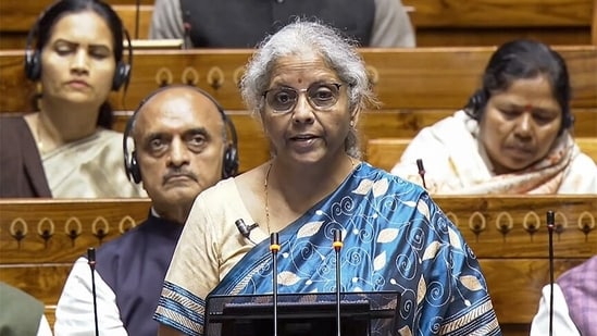 Finance minister Nirmala Sitharaman presents the Interim Union Budget 2024 at the Lok Sabha of the Parliament House in New Delhi on Thursday.(ANI)