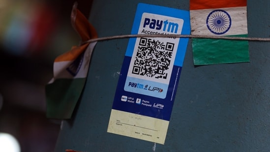 Paytm share price: A QR code for the Paytm digital payment system at a store in Mumbai, India.(Bloomberg)