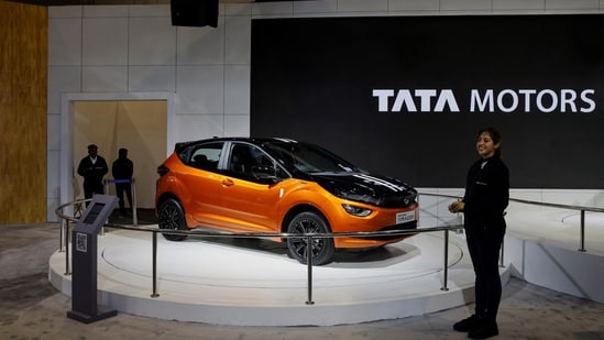 Tata Motors Q3 results: Tata Motors' Altroz Racer is seen on display at Bharat Mobility Global Expo organised by India's commerce ministry at Pragati Maidan in New Delhi.(Reuters)